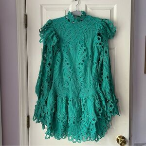 Couture Crochet teal Statement Mini Dress